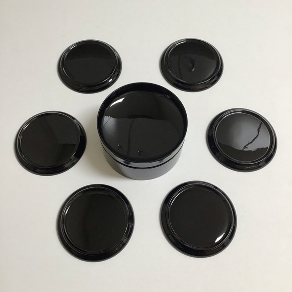 Vintage Japanese Black Lacquerware Box 6 Round Coasters Bamboo Cherry Blossom - Picture 3 of 12